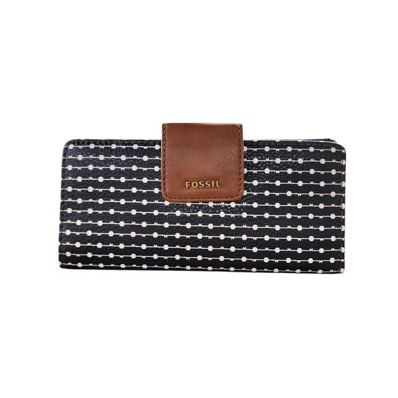 FOSSIL Felicity Black Ivory Dot Faux Leather Tote Bag Wallet Set - Picture 8 of 15